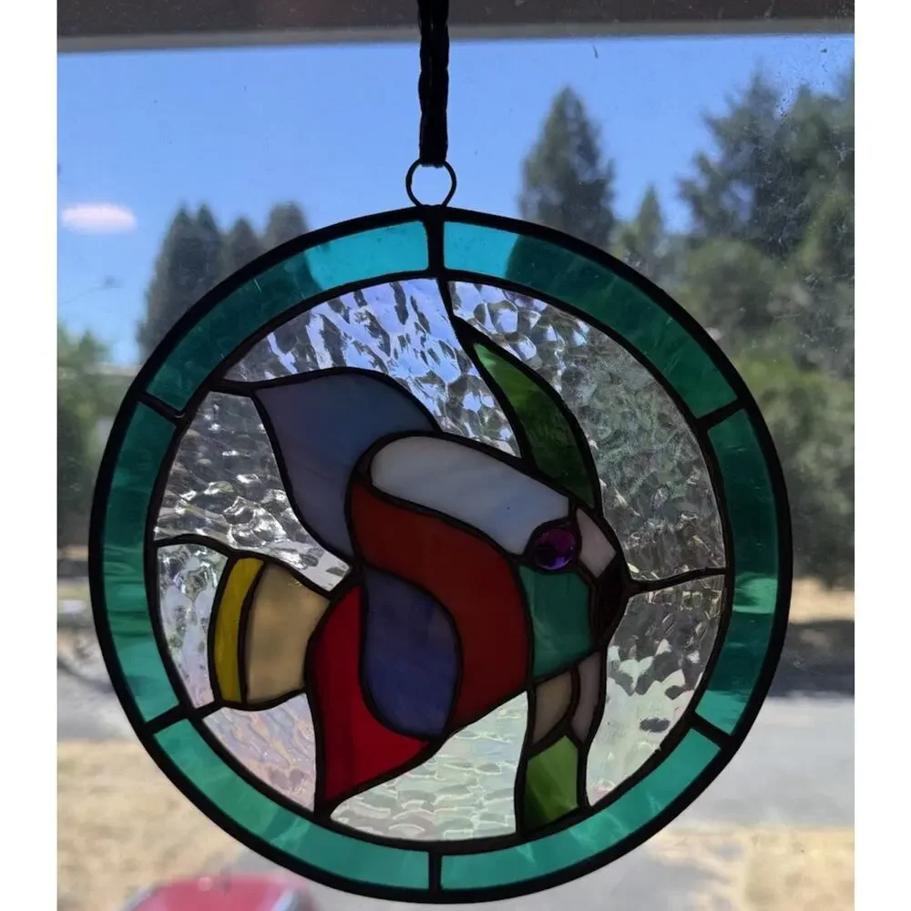 Stained Glass of Fish Multi Colored 8.25 Inches Glass Suncatcher Window Hanging